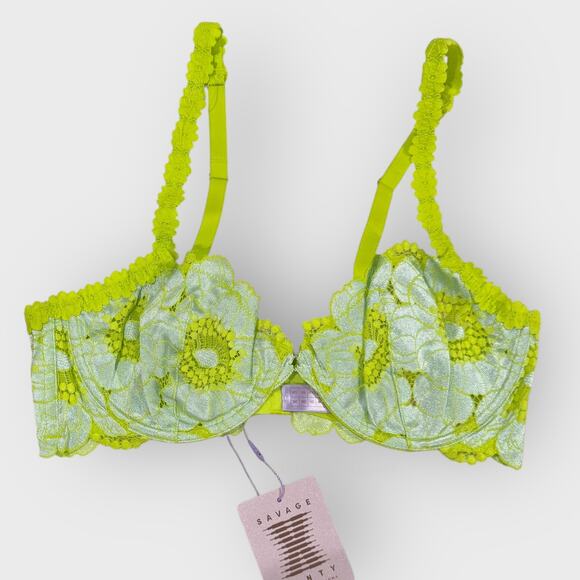 SavagexFenty Perfect Poppies Unlined Lace Demi Bra | 38D | Green Festival Top - Picture 1 of 6